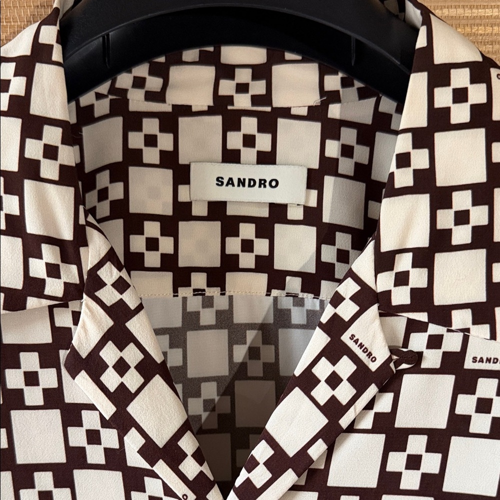 Sandro Brown and Cream Geometric Men's Shirt - Picture 2 of 10